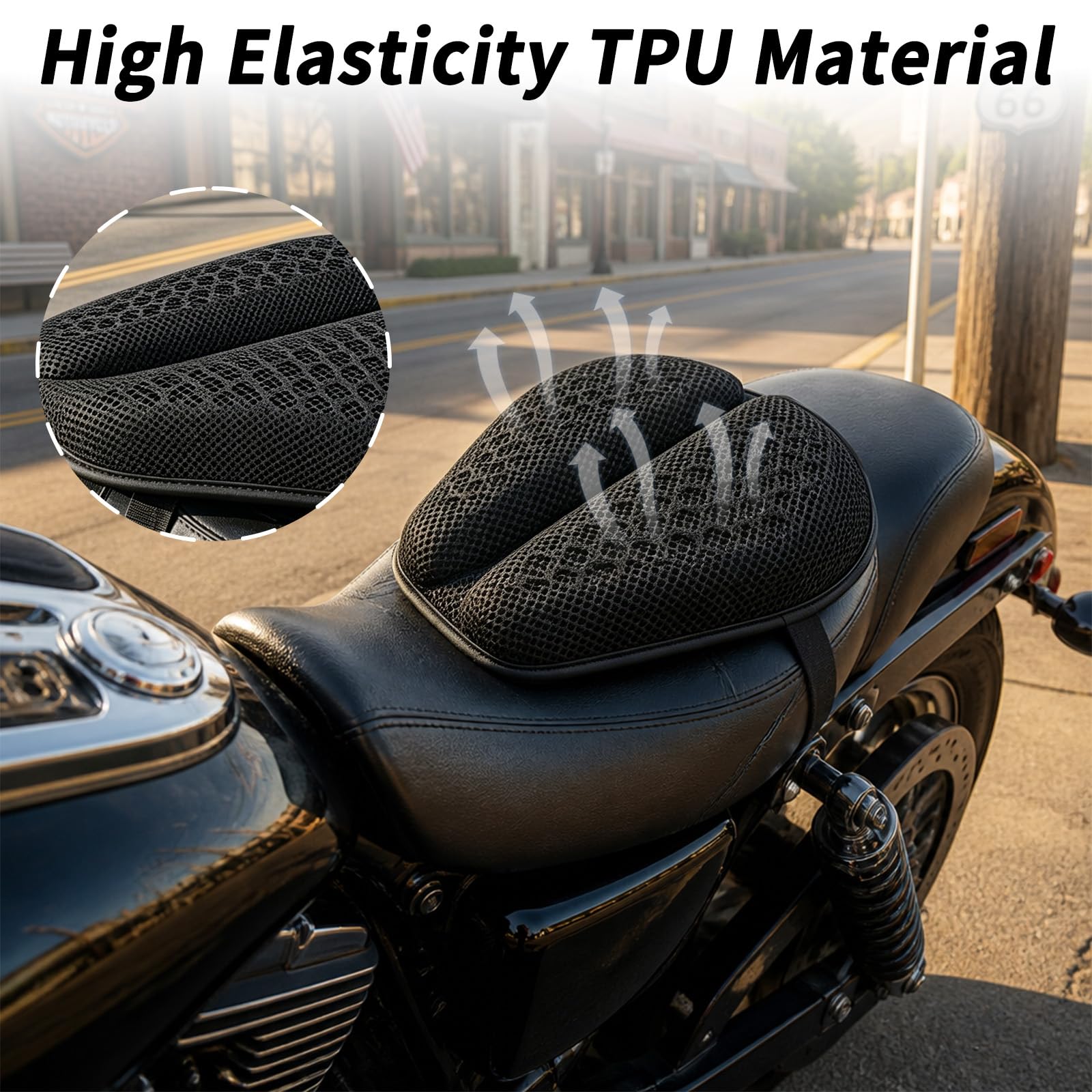 Motorrad Gel Sitzkissen Universal 3D Wabenstruktur Gelkissen Motorrad Struktur Mit Sonnenschirm Abdeckung Atmungsaktive Stoßdämpfung Sitzpolster für Wasserdicht & Sonnenschutzmittel