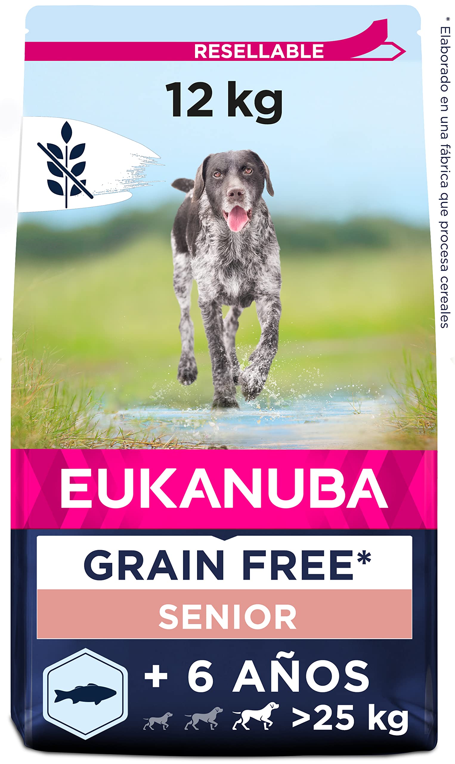 Eukanuba Alimento para Perros sin Cereales con Pescado Azul para Razas Grandes y Muy Grandes, Alimento Seco para Perros de Edad Avanzada, Senior, 12kg