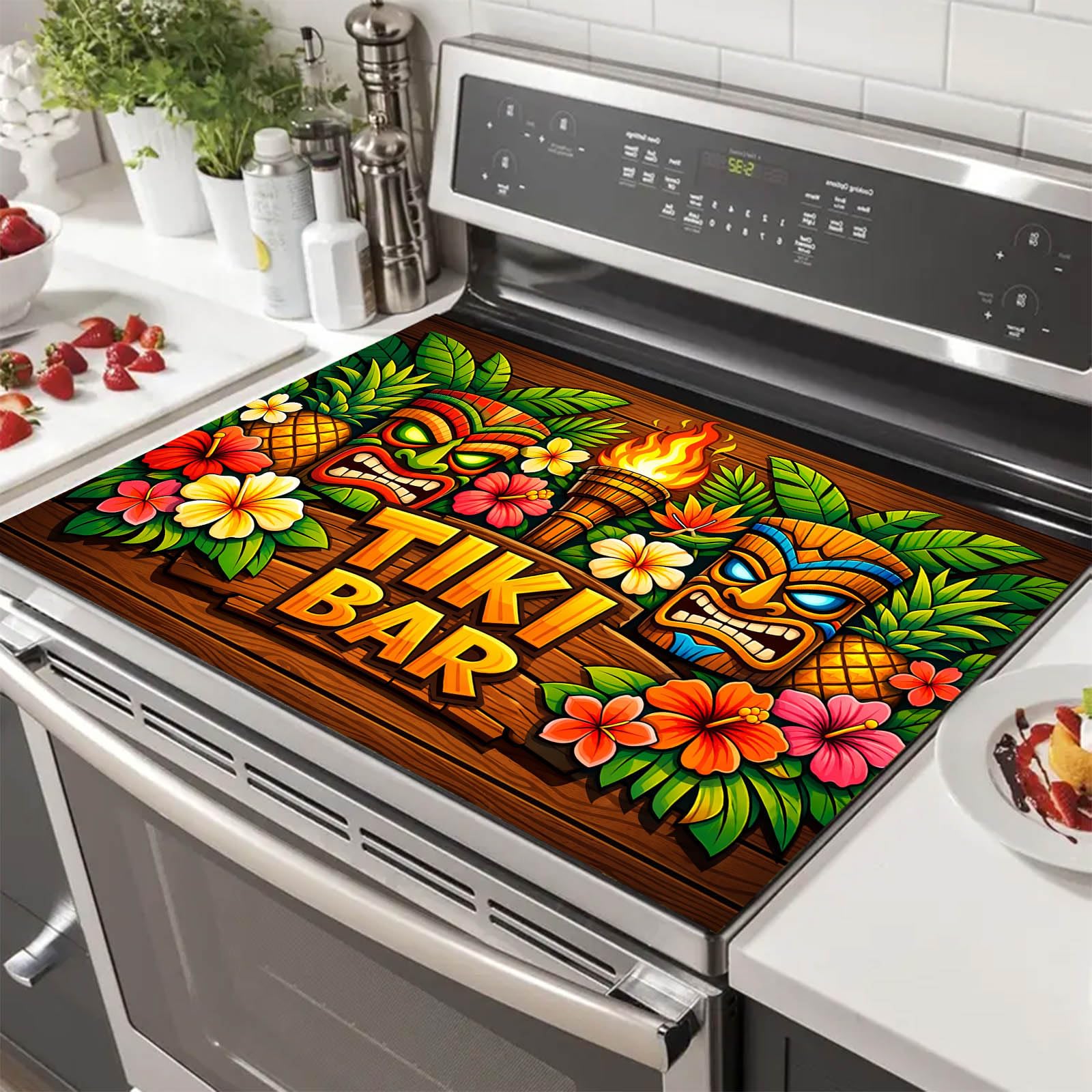 HOMETITUTE Summer Stove Top Cover 28x20 Tropical Island Mask Heat Resistant