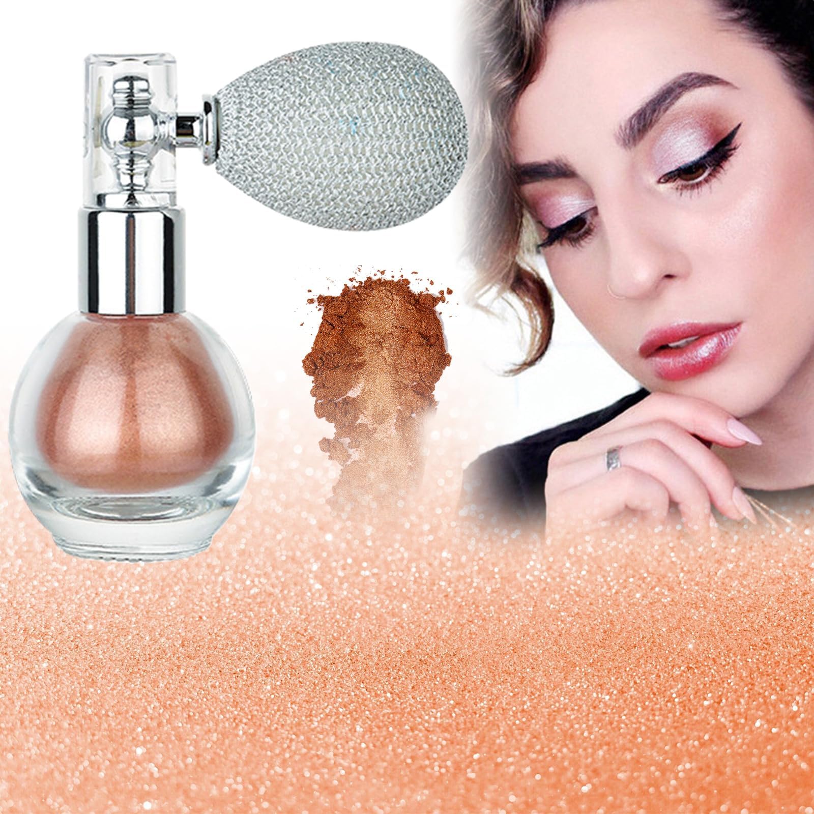 Glitter Powder Spray, Body and Hair Sprays, Highlighter Loose Powder Spray, Shimmer Body Hairs Glitter Sprays for Girls Women Face Bodys Festival Party Makeup Decoration (Nude Pink)