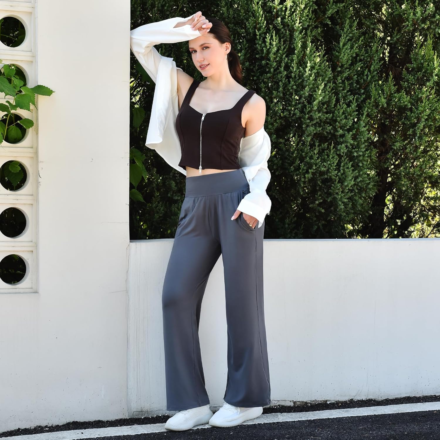 SINOPHANT Womens Wide Leg Yoga Pants with Pockets High Waisted Casual Lounge Loose Palazzo Pajama Sweatpants - Image 3