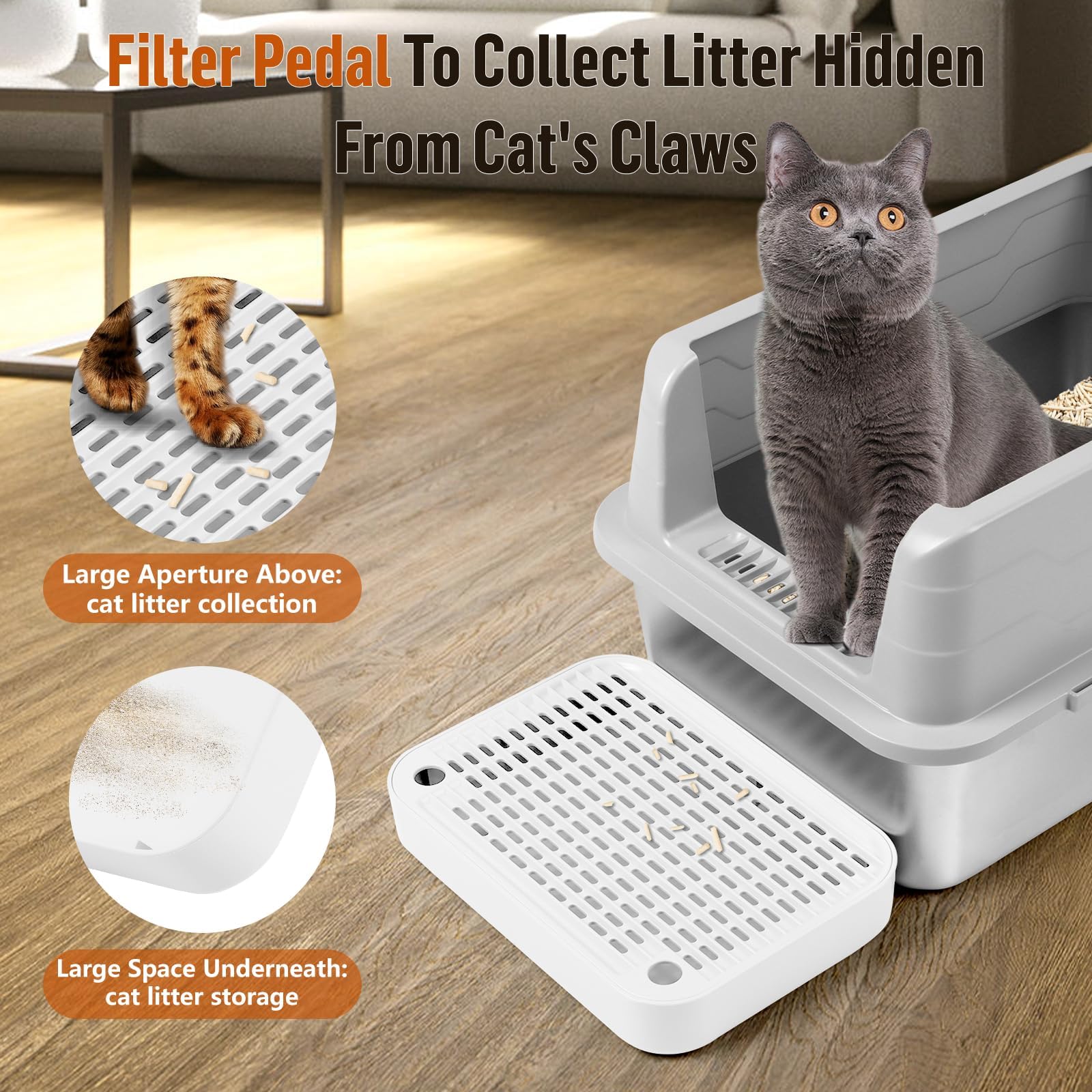 Kalolary Rampe de litière pour Chat avec Couche filtrante - Marches antidérapantes pour litière - Idéal pour Les Chats de Petite et Moyenne Taille (Blanc Plat)