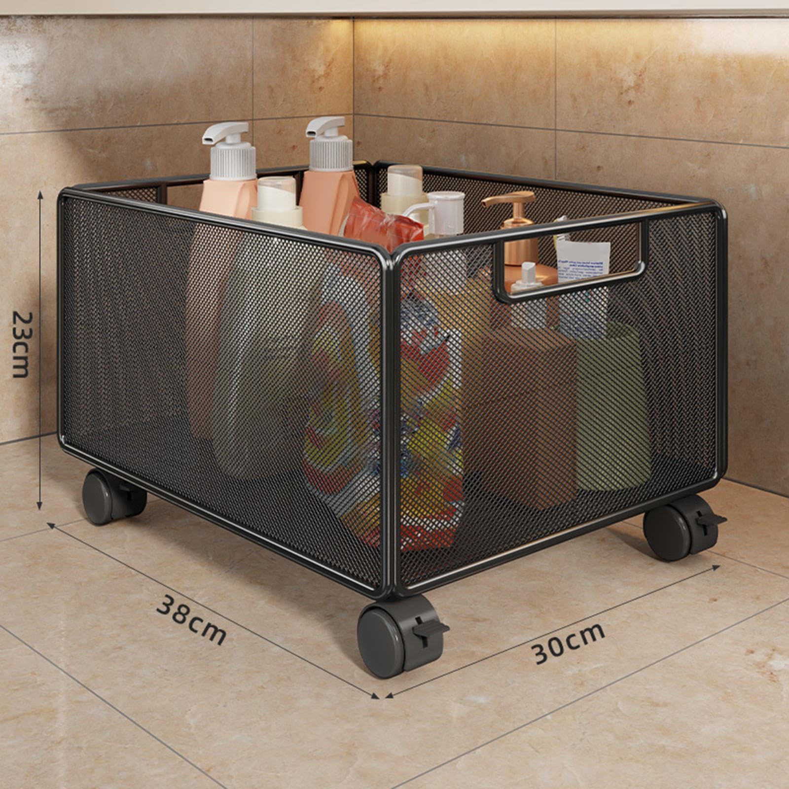 perfk Carrello Portadocumenti in Rete con Ruote, Carrello portaoggetti Portatile da Mettere sotto la scrivania, Organizer con Ruote per dormitorio, 30 Cm X 38 Cm X 23