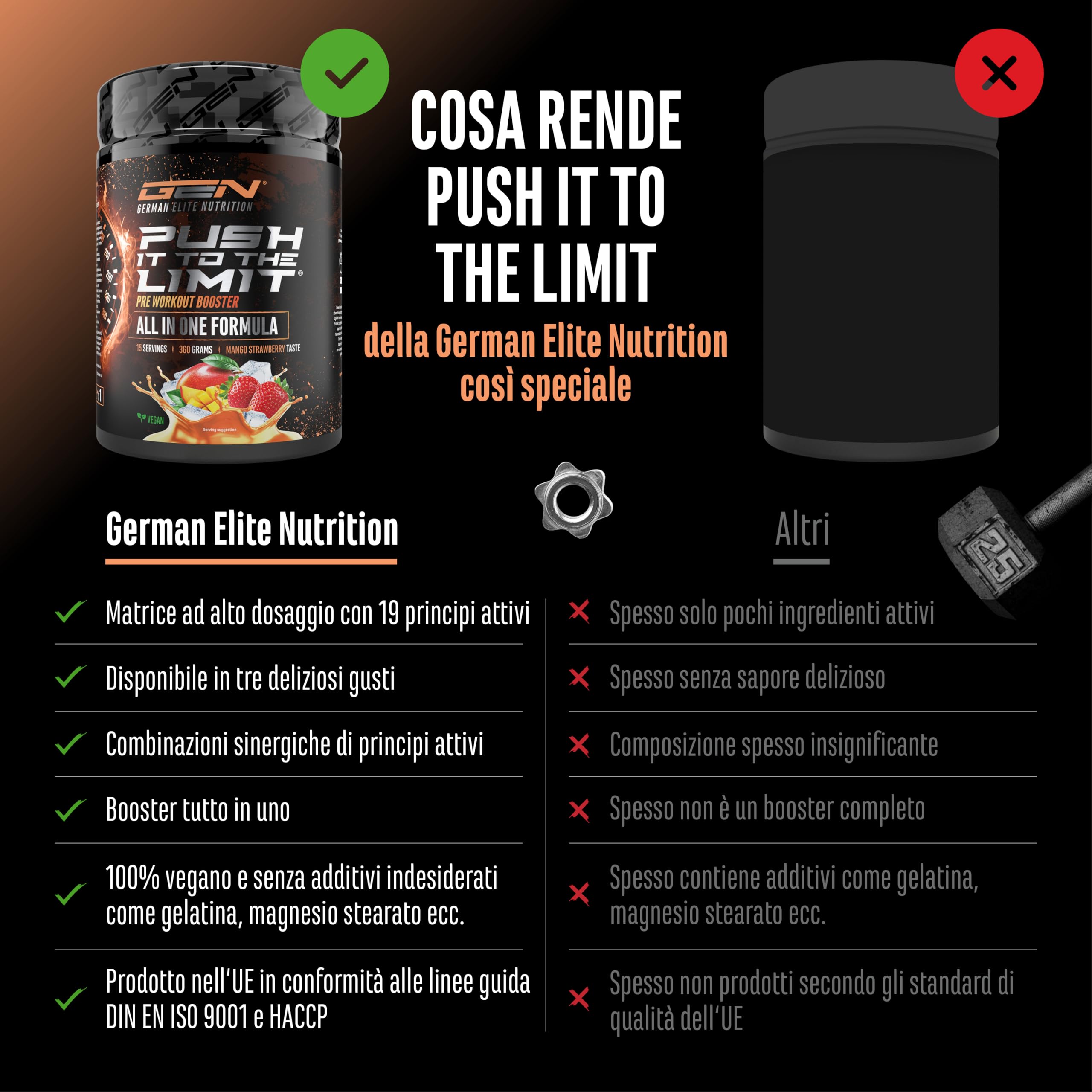 Push it to the Limit - Pre-Allenamento con L-Arginina + Citrullina + L-Tirosina + L-Teanina + L-Carnitina + AAKG + Taurina + Radice di Rosa Rhodiola + Caffeina - Dose elevata - 360 g - Mango Fragola