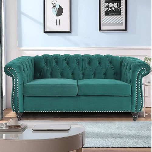 Miniatura 47 de Sofá Chesterfield de terciopelo, sofá tapizado clásico capitoné, moderno de 3 plazas, muebles largos con respaldo copetudo para sala de estar y