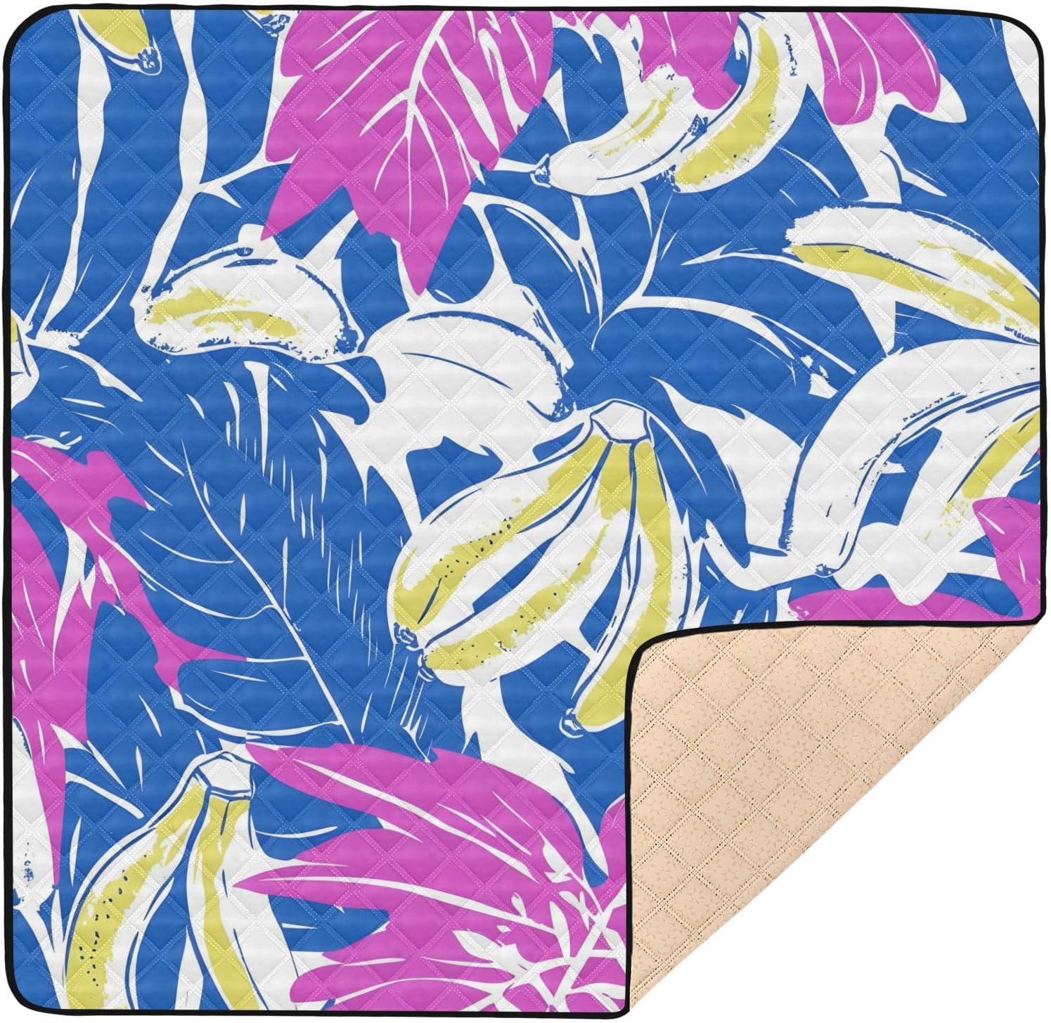 Doodle Tropical Banana Baby Play Mat, 50“ X 50” Washable Folding Crawling Mat, Baby Floor Mat, Soft, Thick, Non-Slip