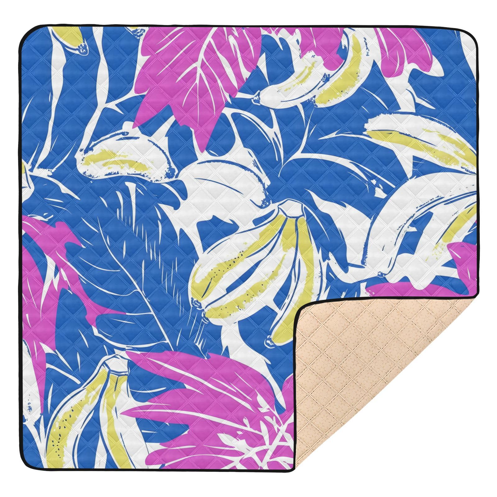 BOESI Doodle Tropical Banana Baby Play Mat, 50“ X 50” Washable Folding Crawling Mat, Baby Floor Mat, Soft, Thick, Non-Slip