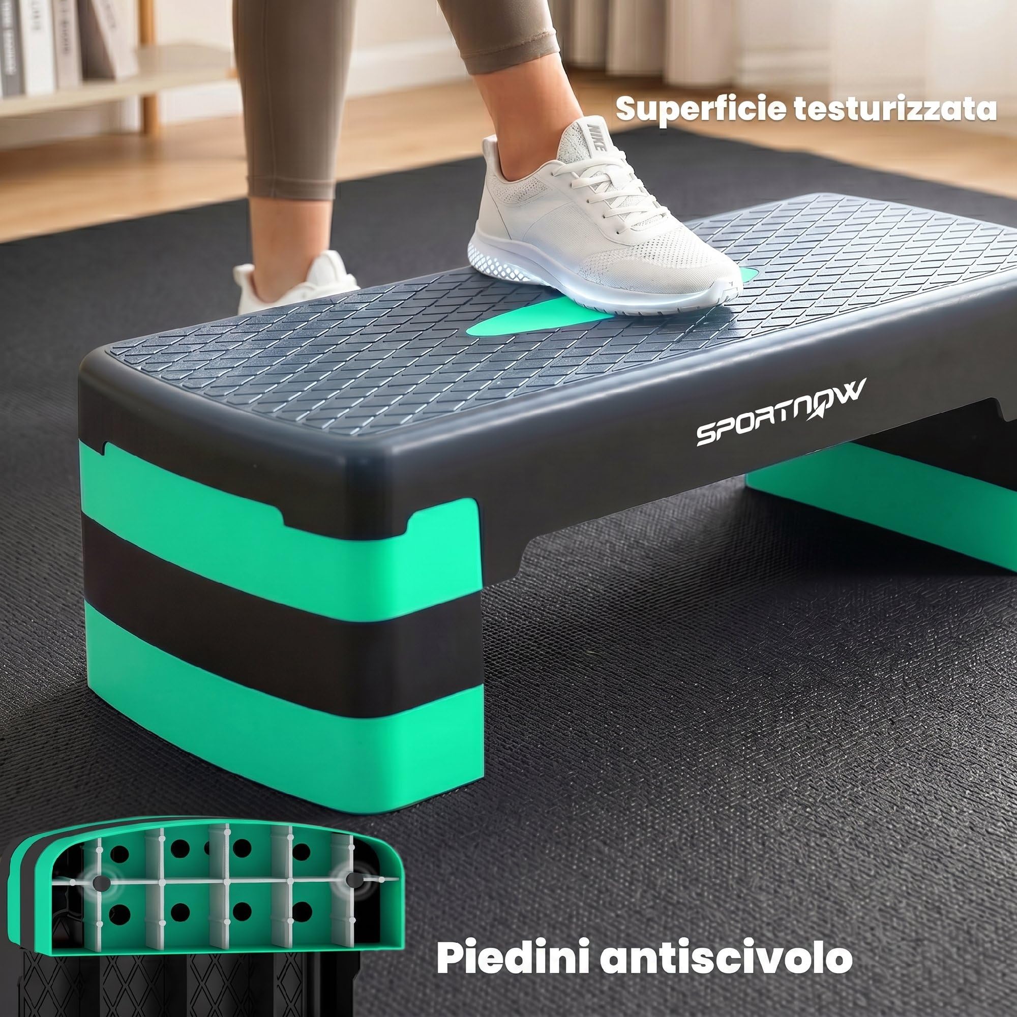 SPORTNOW Stepper Aerobico Regolabile, Step Palestra Altezza 10/15/20cm, Fitness Casa Cardio e Forza, Verde