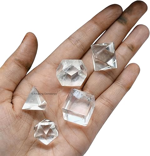 Miniatura 4 de Amazing Gemstone Cristales sólidos platónicos de cuarzo transparente, juego de 5 piedras de geometría sagrada y curativas, kit de geometría sagrada