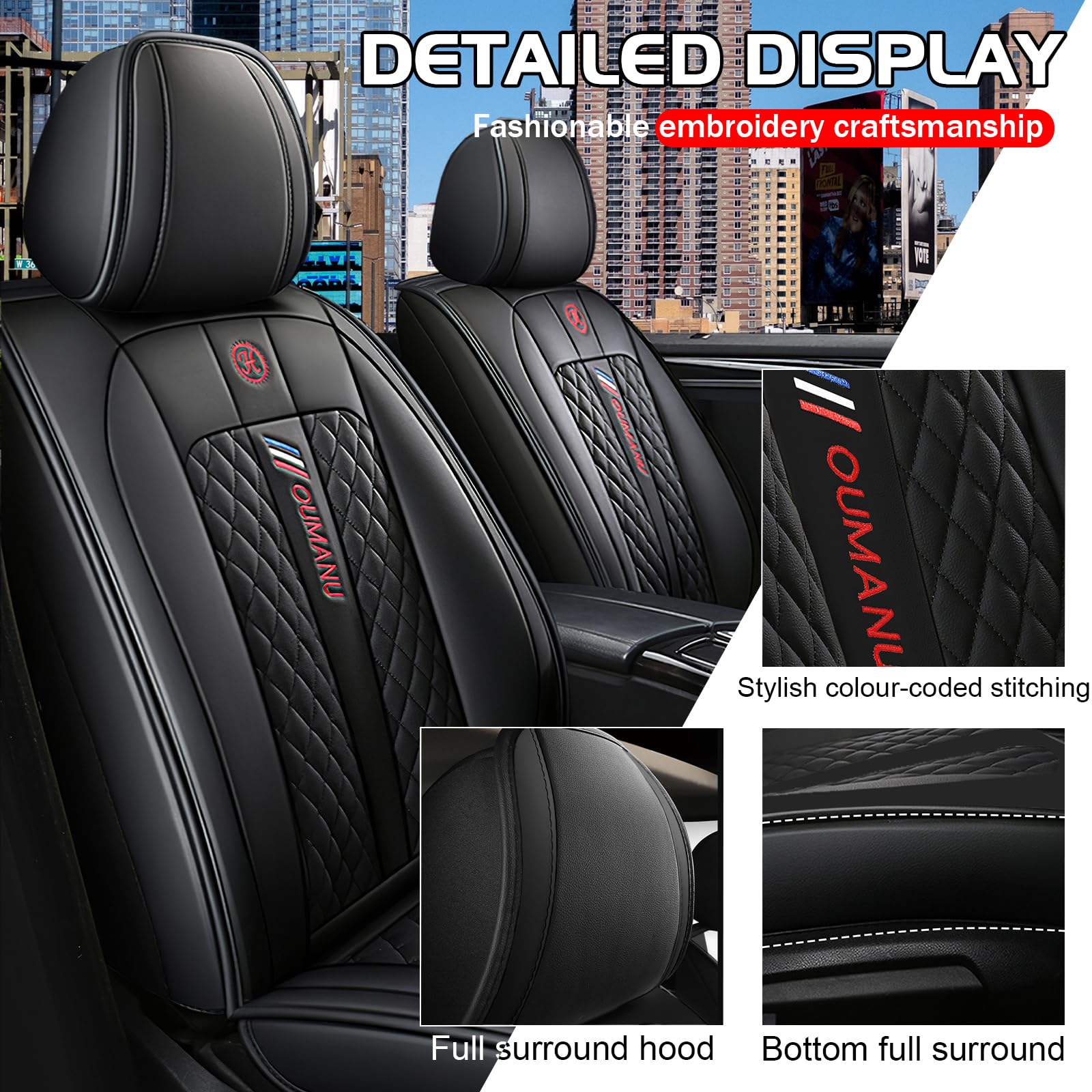GSDOMJ Car Seat Covers Fit For Toyota CHR C-HR 2018-2021 Genuine Leather Waterproof And Breathable 5-seat Seat Cover Auto Parts,Black - View #5