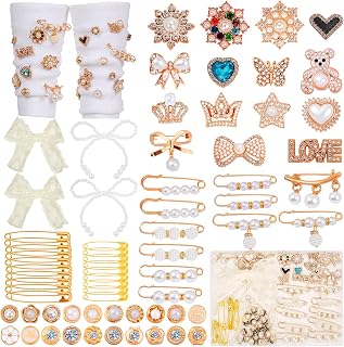 LovelyMoon 70PCS Junk Sock Charms Kit - Gold Pearl Rhinestone Brooches & Safety Pins for Women, DIY Socks Sneakers Decor
