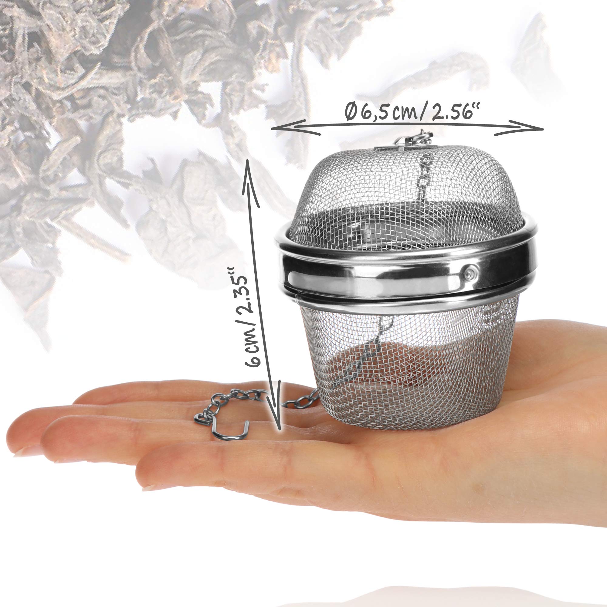 COM-FOUR® 4x colador de té de acero inoxidable 304, apto para lavavajillas - huevo de té Ø 6,5 cm para té suelto, especias y hierbas - filtro de té de malla fina con cadena - colador de especias