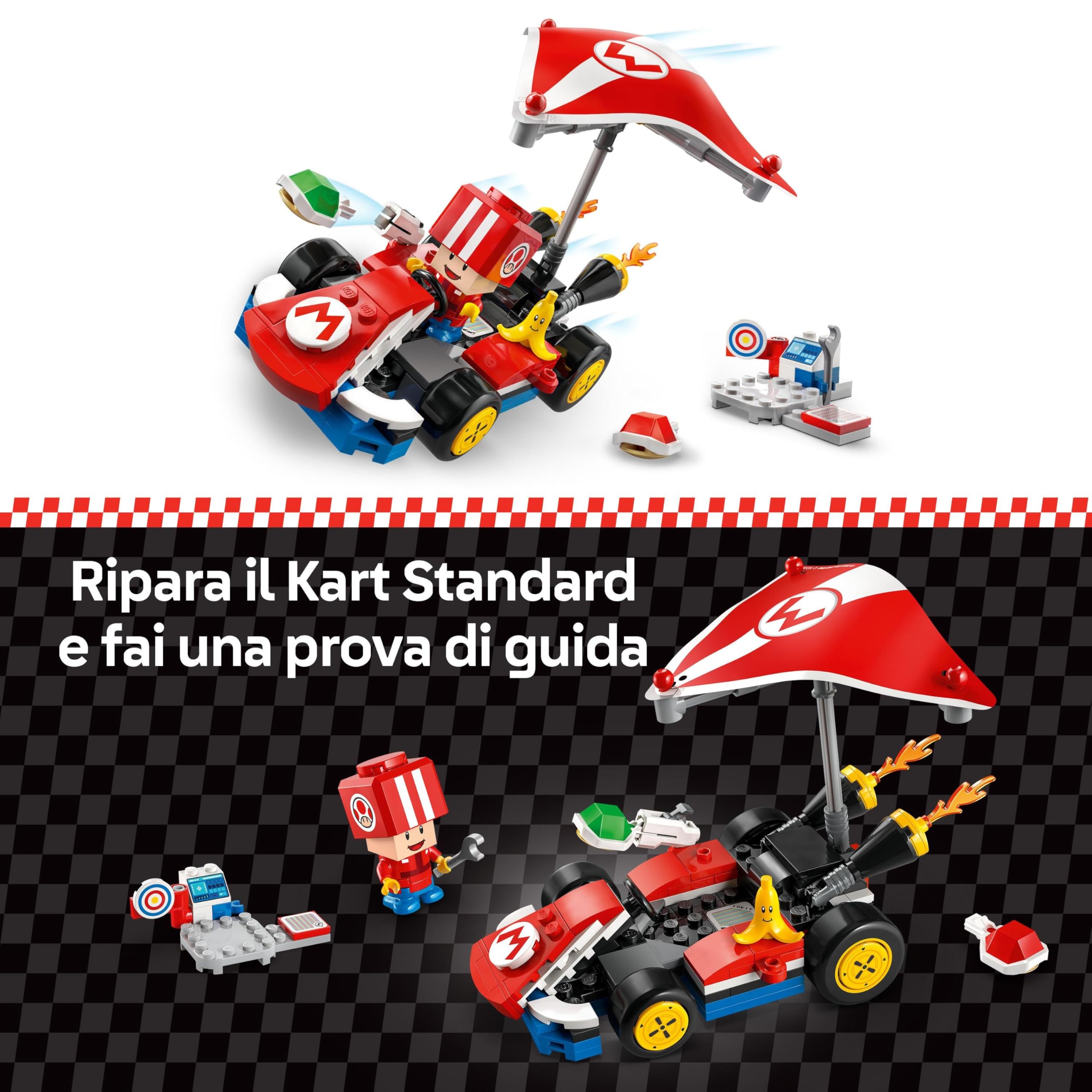 LEGO Super Mario Kart : Kart Standard, Macchina Giocattolo da Costruire Nintendo da Collezione con Toad in Tuta Rossa, Giochi d'Avventura per Bambini e Bambine da 7 Anni, Regalo di Compleanno 72032