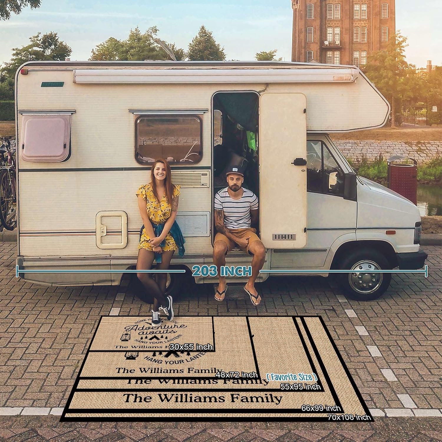 Custom RV Rug Home is Where You Adventure Awaits Outdoor Rug for Camping Trailer Decor 55 x 95 Inch RV Patio Mats, Floor Mat, Camping Rugs, Style-4