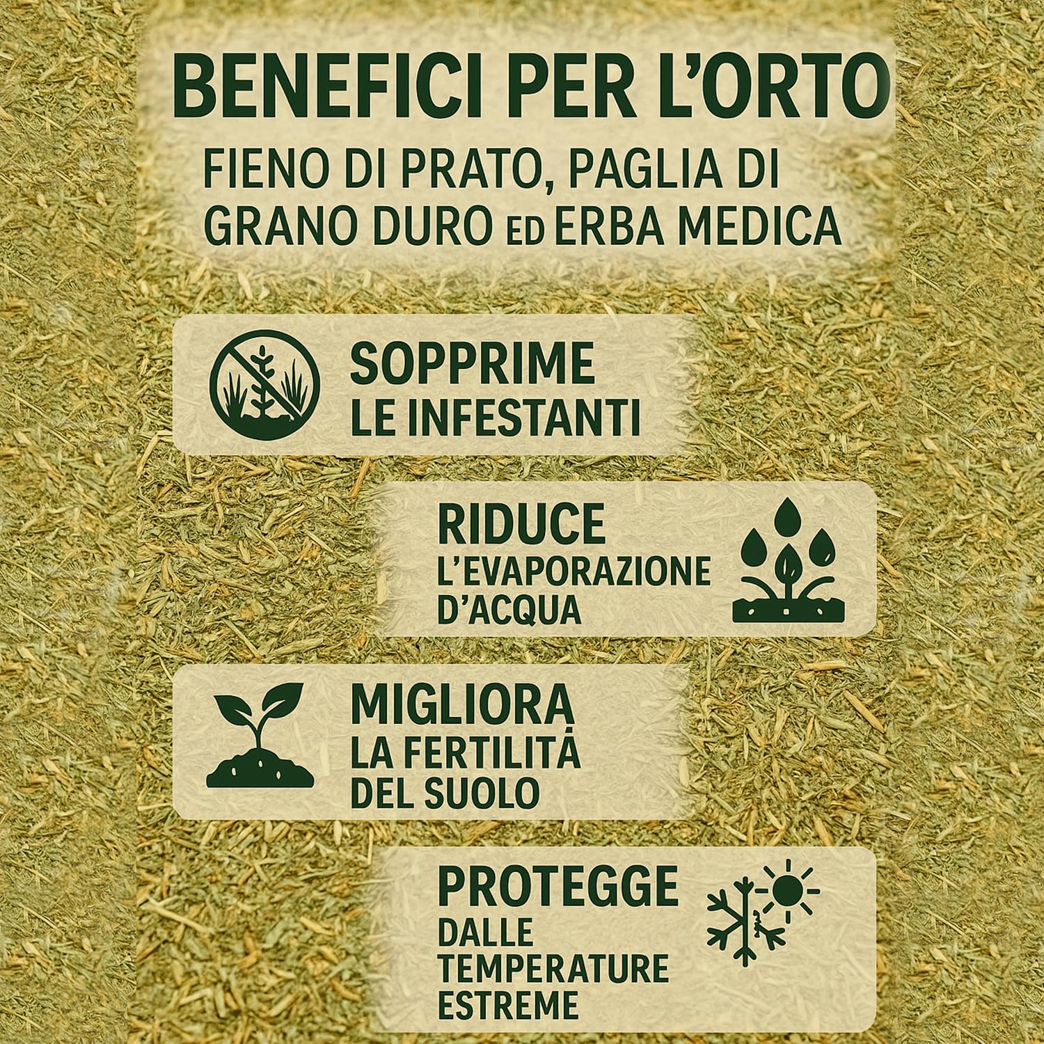 Naturalna ściółka 20 kg | słoma z pszenicy durum, siano łąkowe (koniczyna) lucerna alfa-alfa | nawóz organiczny i biodegradowalna ściółka do warzywnika, ogrodu i rabat