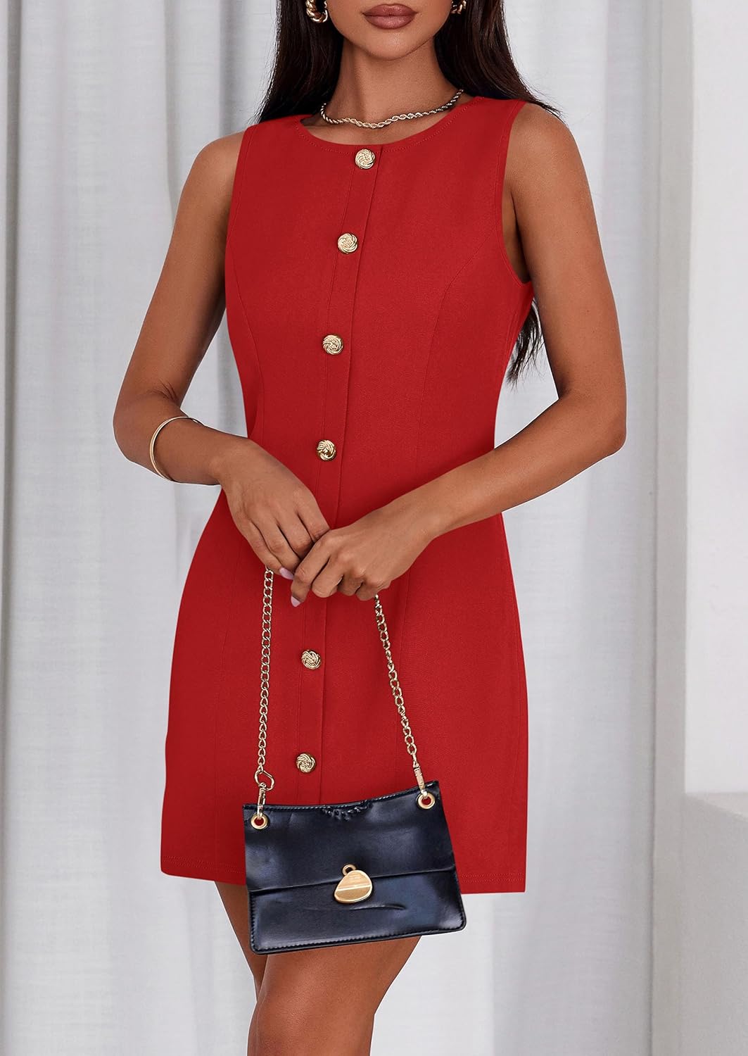 PRETTYGARDEN Work Dresses for Women 2026 Summer Business Formal Short Dress Sleeveless Button Down Elegant Office Outfits - Image 4