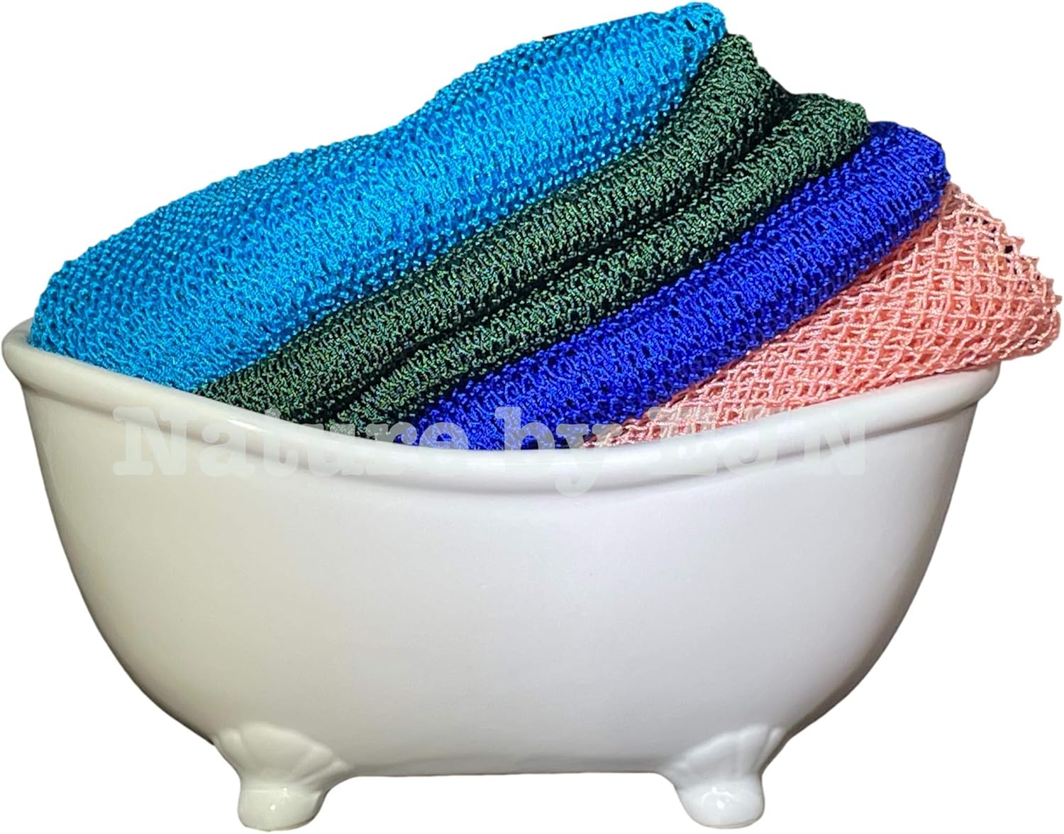 Nature by EJN - Net Bath Sponge, Nature Tight Weave, Long, Skin Exfoliation, African, Porous, Stretches Horizontally to Approximately 49" (Sea Blue): Health & Personal Care