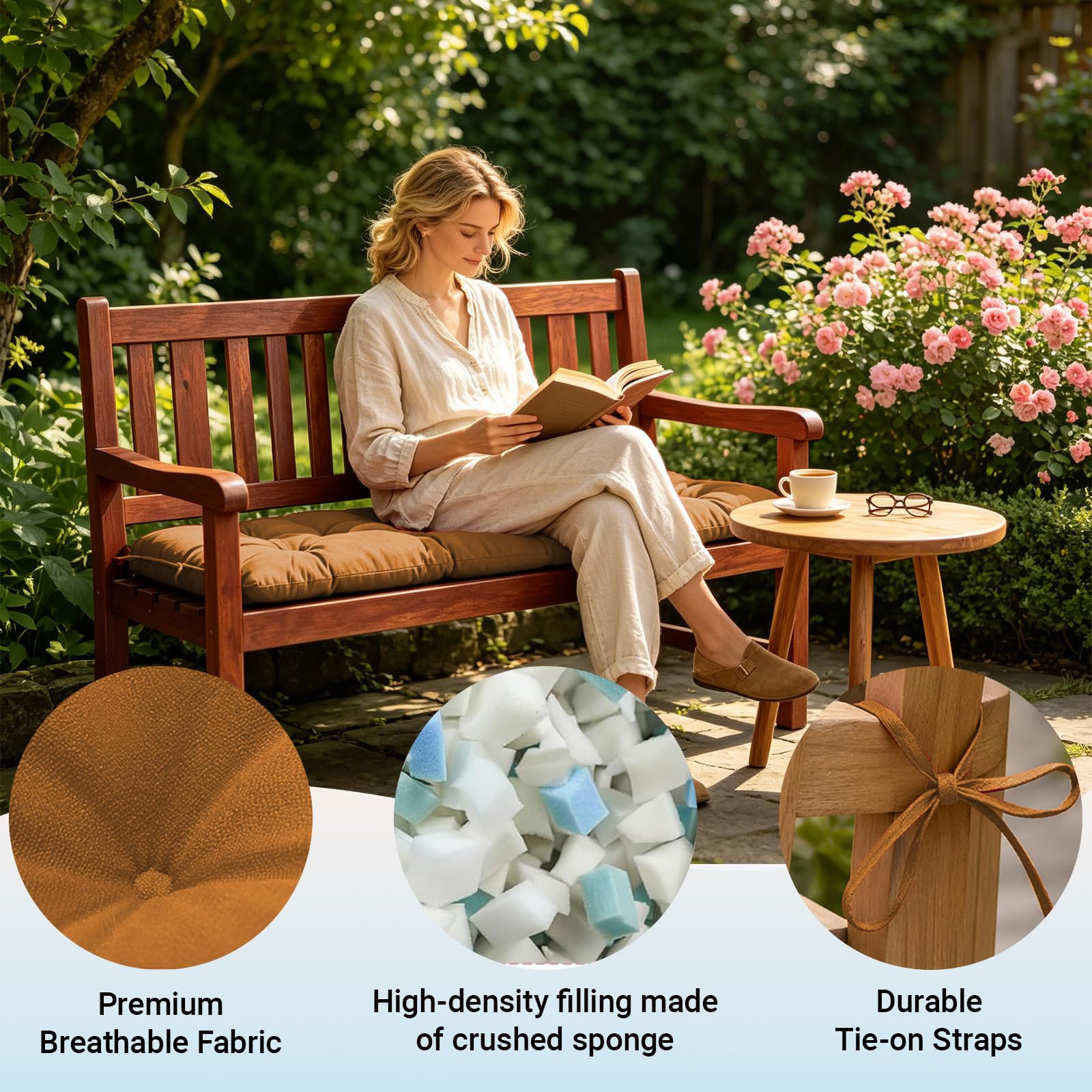 Coussin Exterieur Impermeable, Coussin Salon De Jardin Exterieur | 100x50 cm Coussins de Jardin pour Banc et Balancelle, pour Terrasse Balcon et Intérieur avec Cordons