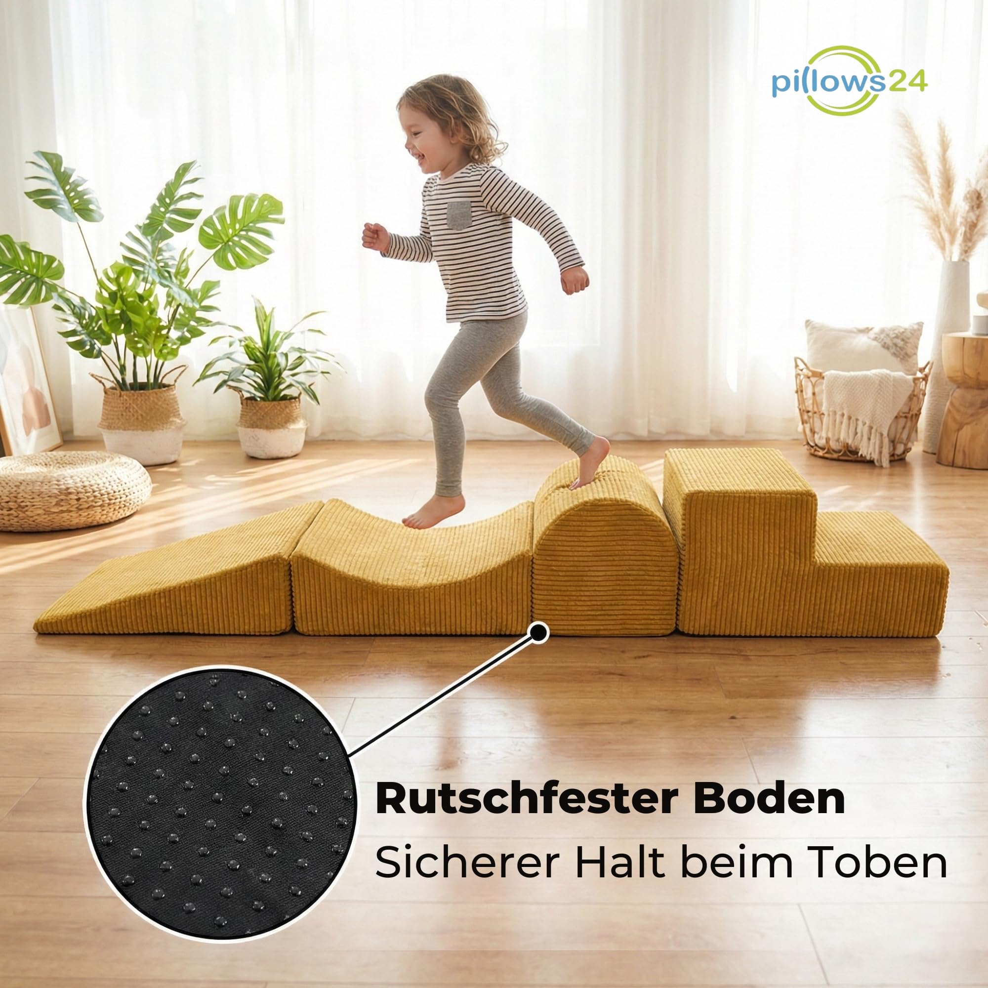Schaumstoff Bausteine Kinder aus Cord | 4-teiliges Softbausteine Set zum Spielen & Klettern Baby | Schaumstoffbausteine XXL für Motorik & Bewegung | Dunkelgrau
