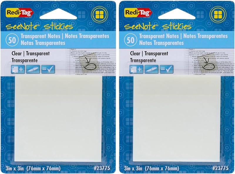Redi-Tag SeeNote Stickies Notas adhesivas transparentes, paquete de 100, 3 x 3 pulgadas, transparente (23775)