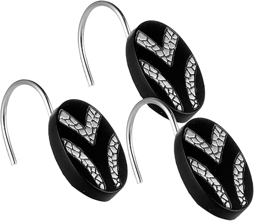 Sinatra - Ganchos para cortina de ducha, paquete de 12 unidades, decoración moderna y clásica para baño, color negro