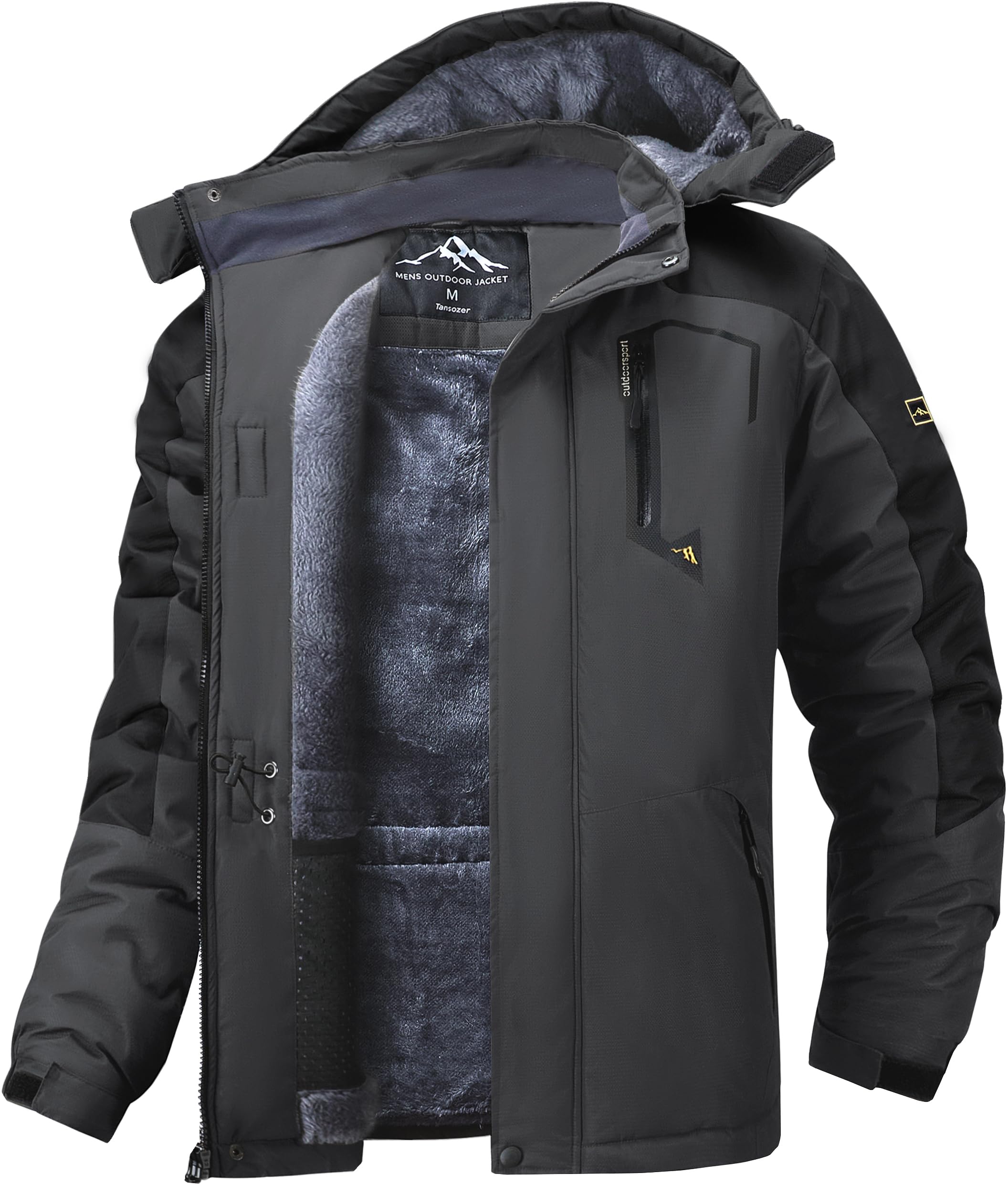 Tansozer Uomo Impermeabile Giacca Invernale Antivento caldo Sci Cappotto in Pile con Cappuccio Rimovibile