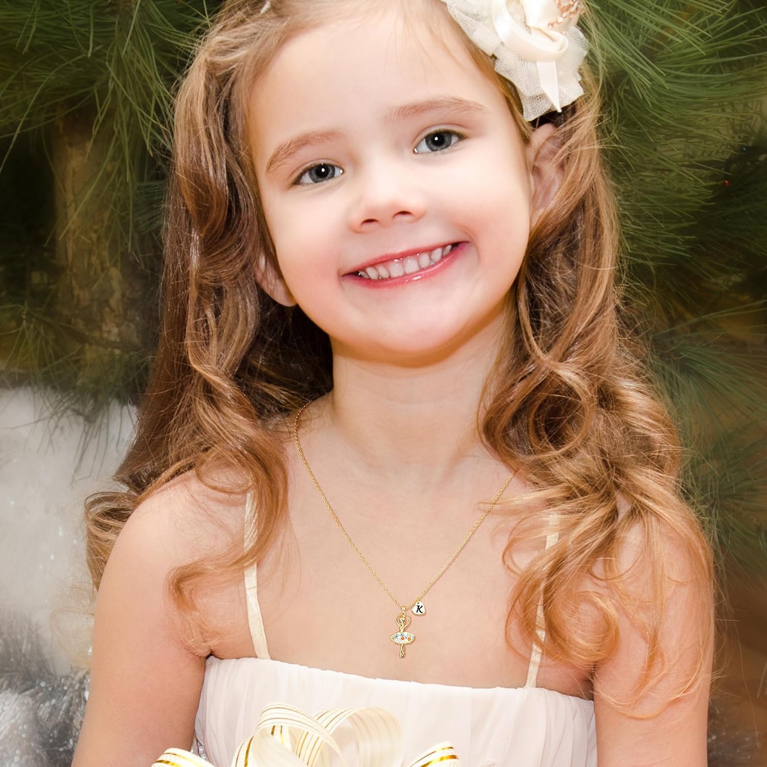 Dance Recital Gifts for Girls - 14K Gold Plated Rainbow CZ Ballet Ballerina Necklace Heart Initial Necklace for Girls Kids Ballet Dancer Graduation Birthday Gifts for Girl Women Jewelry