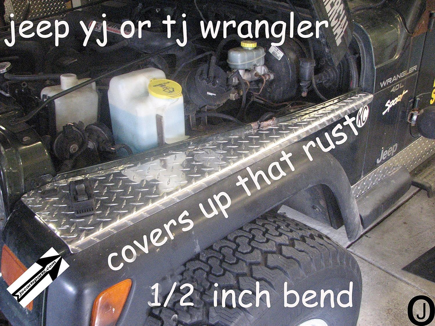 J & O Carts Parts Fits Jeep Wrangler TJ Diamond Plate Full TOP Fender Covers with Bend