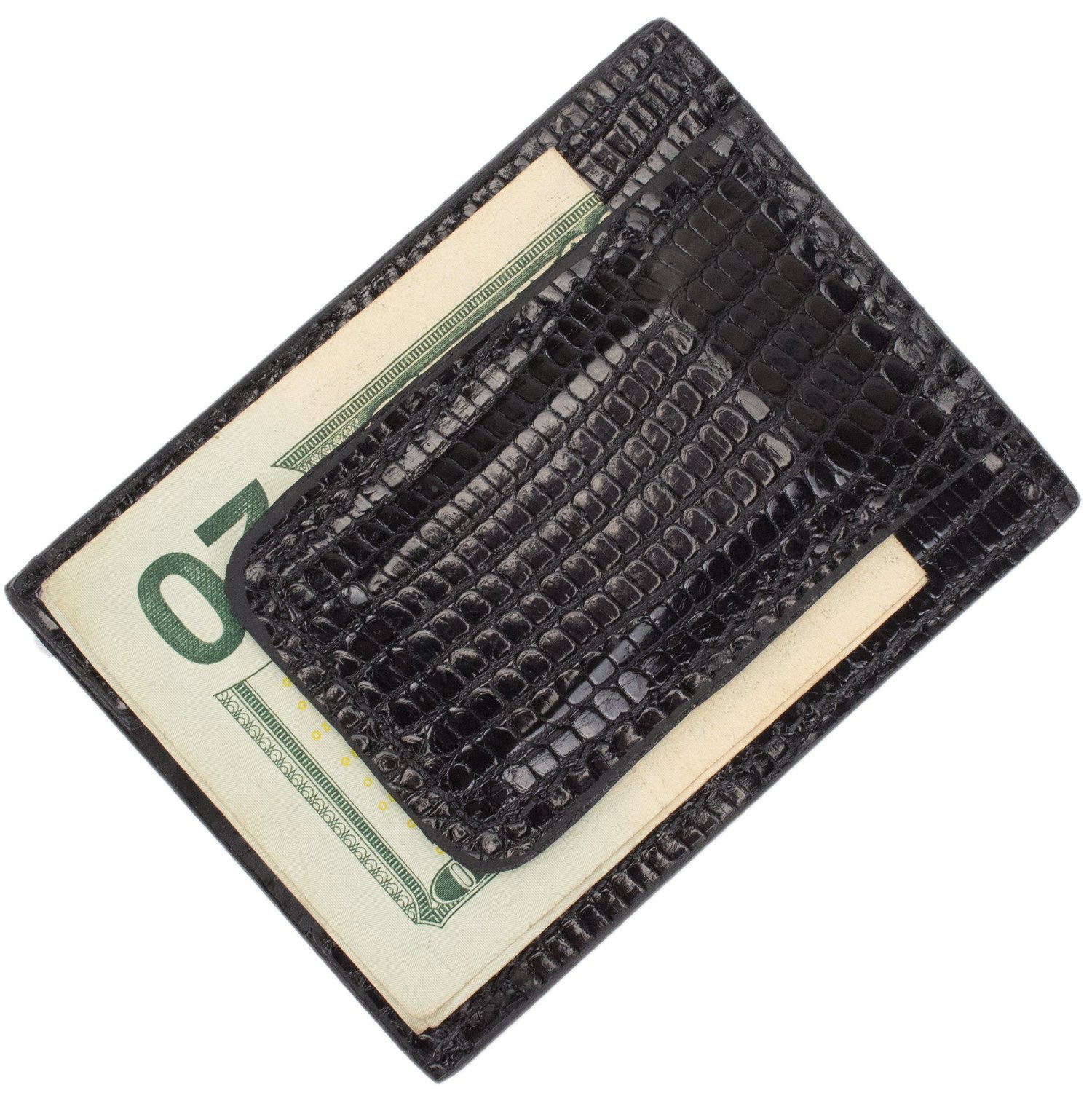 yoder leather company Genuine Tegu Lizard Skin Magnetic Money Clip Wallet (3 Card Slots, Black)-picture-21