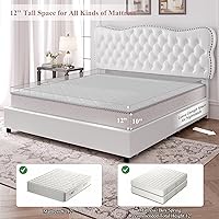 Vista 6 de HOSTACK Base de cama matrimonial con 4 cajones de almacenamiento, base de cama tapizada con cabecera capitonada con botones, base de colchón