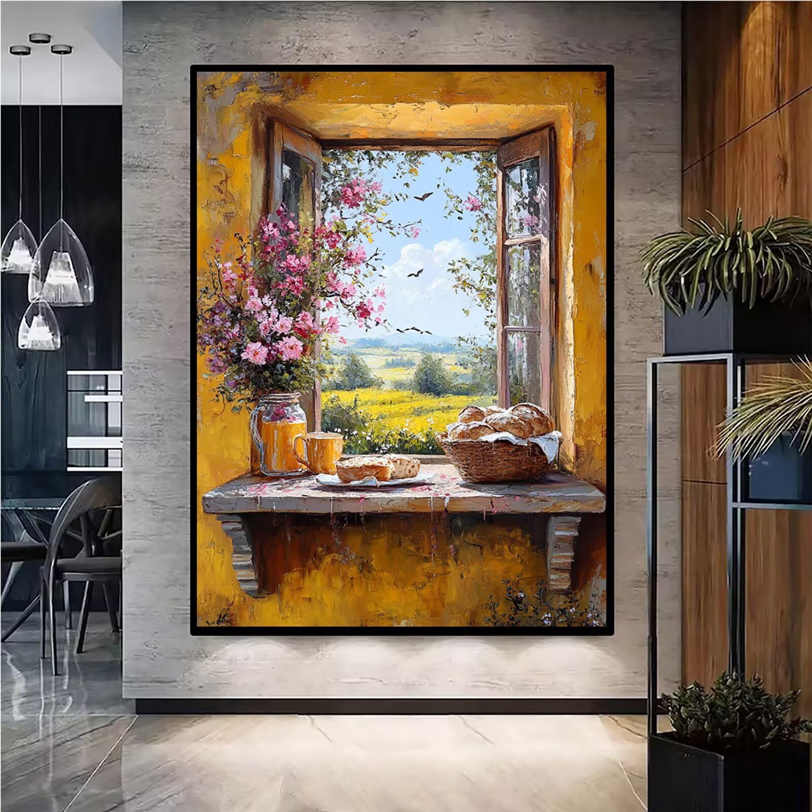 Diamond Painting Kit Completo, Diamond Painting Davanzale, 5D Quadrato Pittura Diamante Kit Manualidades Adultos DIY Diamantini Crystal Art Disegni Ricamo Punto Croce Artigianale,90x120cm Fiori j0-636