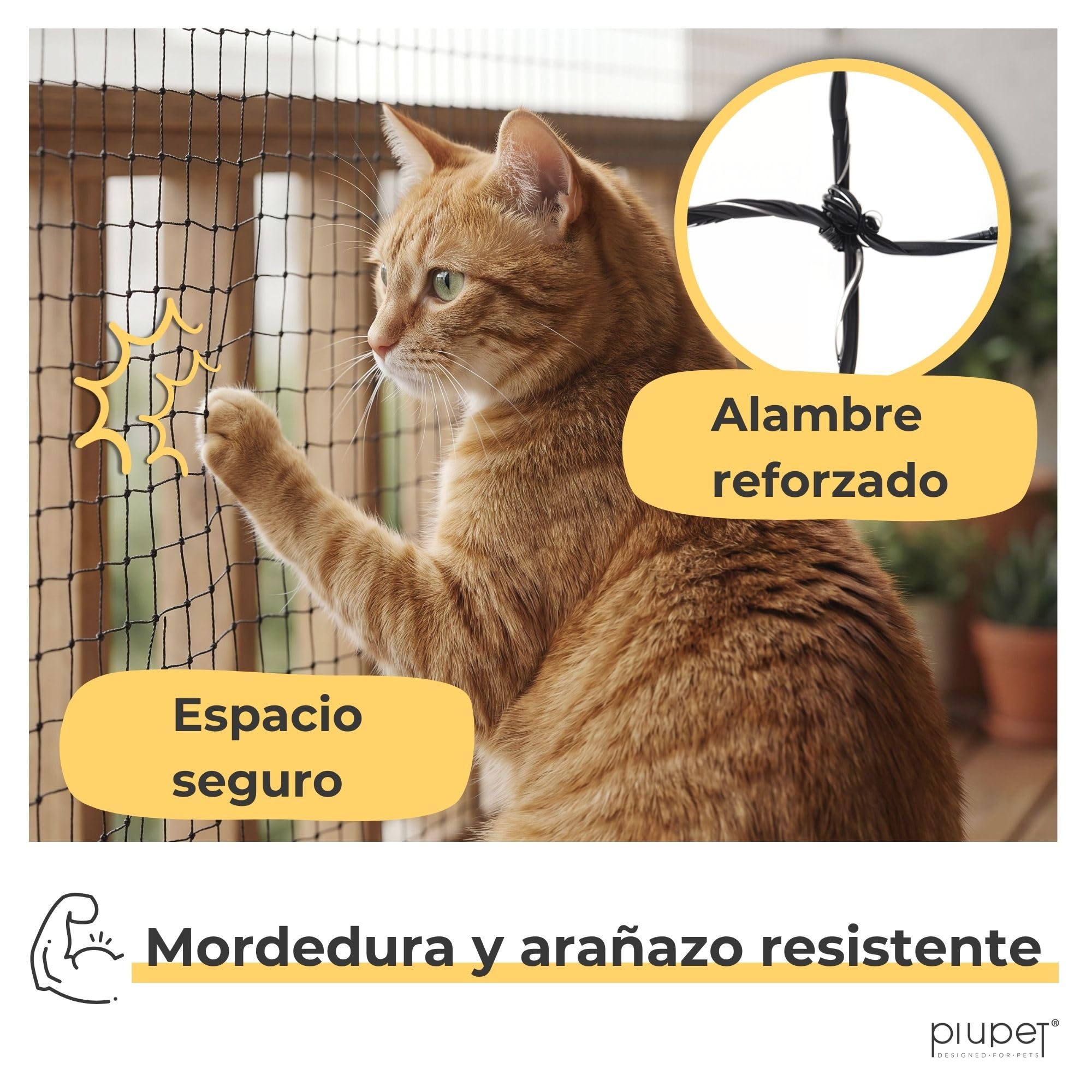 PiuPet® Juego Completo de Red para Gatos sin Necesidad de taladrar, 12 x 3 m (Negra) – Reforzada con Alambre, Incluye Ganchos Adhesivos y Adhesivo de Montaje para Balcones y Ventanas