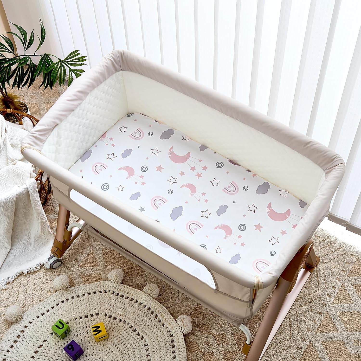 4 Pack Bedside Bassinet Sheets - 33"x20" Bassinet Sheets for Baby Delight, Angelbliss, Maxi-COSI & Most Regular Size Bedside Sleeper | Ultra Soft & Skin Friendly Bassinet Fitted Sheet for Girls