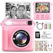 LUVTOY Macchina Fotografica Bambini Istantanea, 2.4 Pollici 1080P Fotocamera Bambini Digitale con 32GB Scheda e Carta da Stampa, Giocattolo Regalo di Natale Compleanno Bambino e Bambina 3-12 Anni
