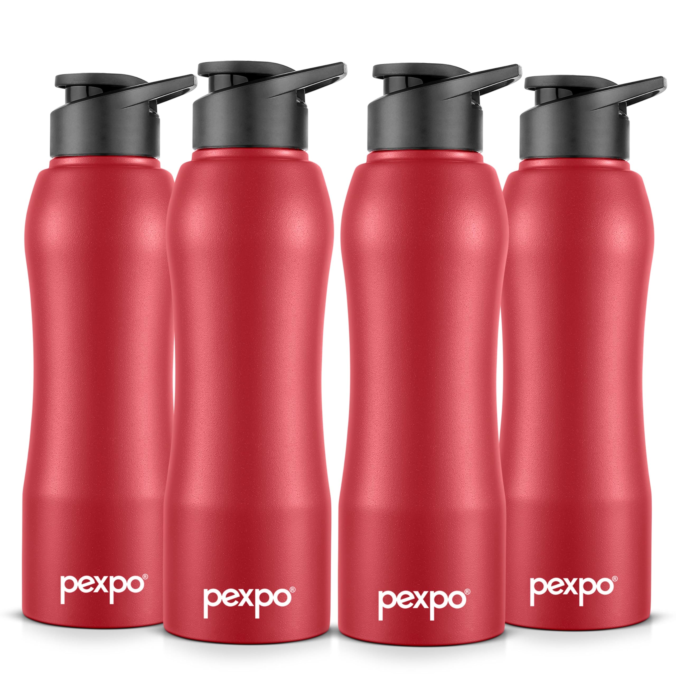 Go24 pexpo Bistro ISI Certified Stainless Steel Fridge/Sports Sipper Water Bottle 1 Litre, Crimson Red, Pack of 4|Single Wall|Easy Grip | Home, Office, Gym, School, Yoga, Trekking, Men, Women & Kids