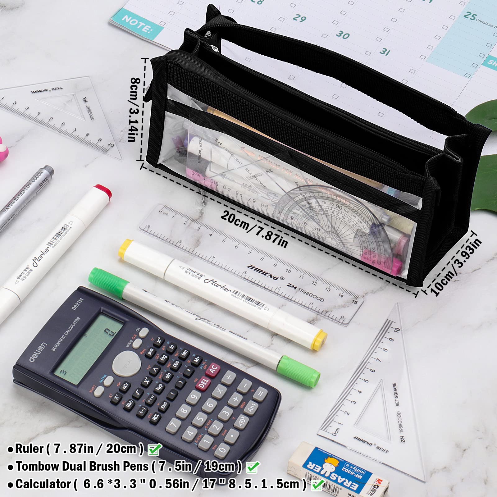 hoinya Large Capacity Pencil Case, 6 Compartments Transparent Pencil Pouch - Image 2