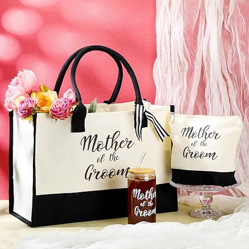 Miniatura 5 de Zubebe Juego de 3 piezas de regalos para novia para despedida de soltera, incluye taza de vidrio, bolsa de lona, bolsa de maquillaje para regalo de