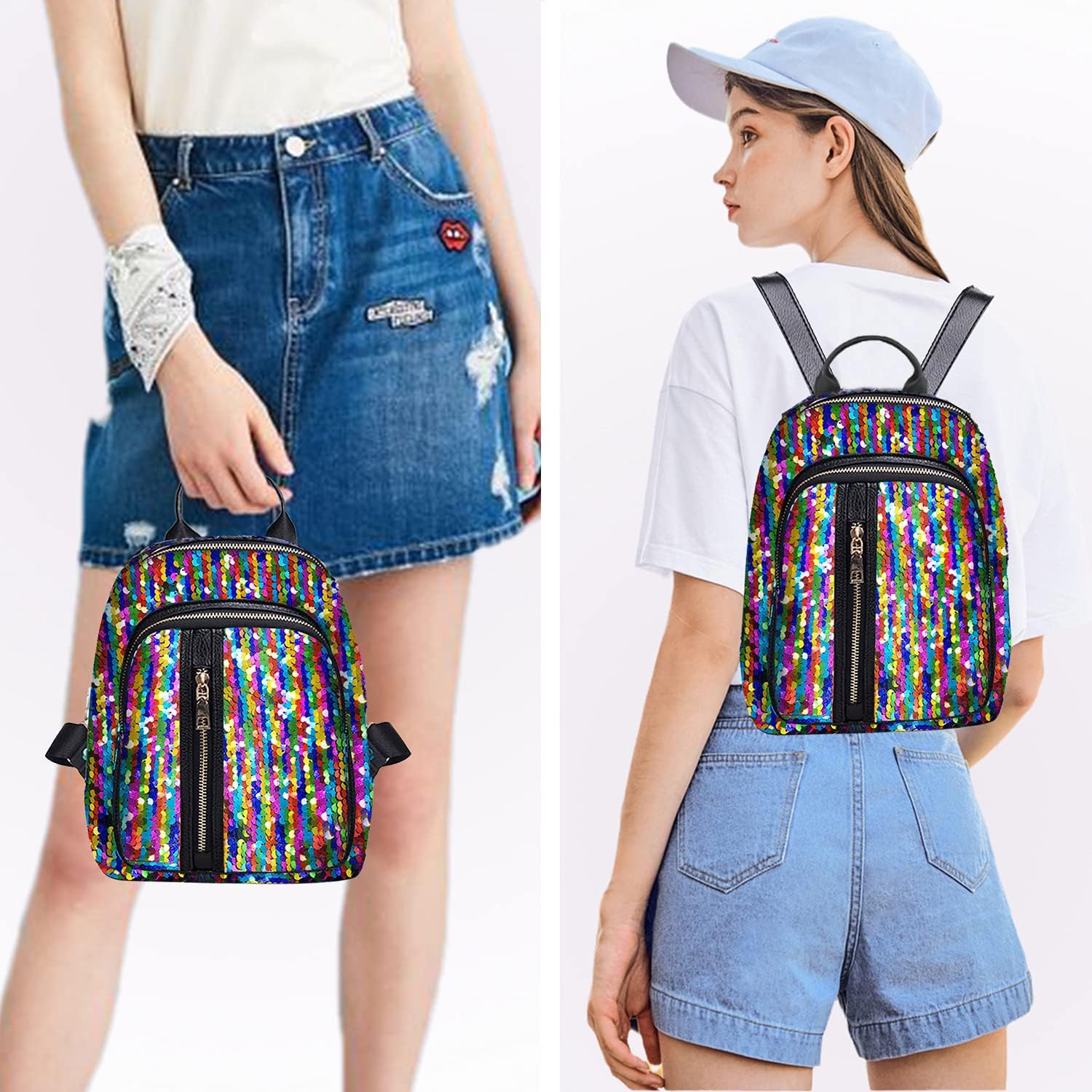 Small Sequin Backpack for Girls Glitter Backpacks School Bookbag Fashion Daypacks - Colorful Rainbow