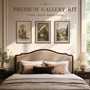 VCK 16x24 Frame Set of 3, Walnut Wood Picture Frames for Wall Decor