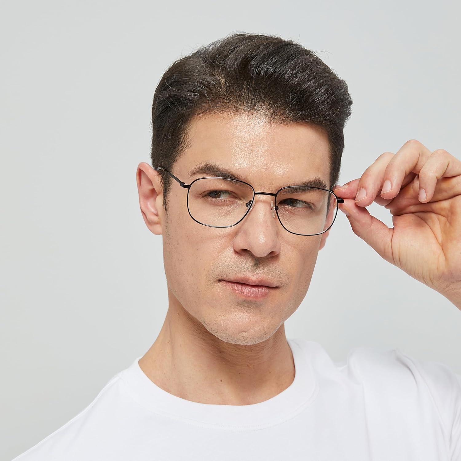 JF2404 Clear Lens Eyewear Metal Frames Squre Rectangular Glasses for Men Prescription Shiny Gun-metal image 6 of 6 B0CZ35RJXZ