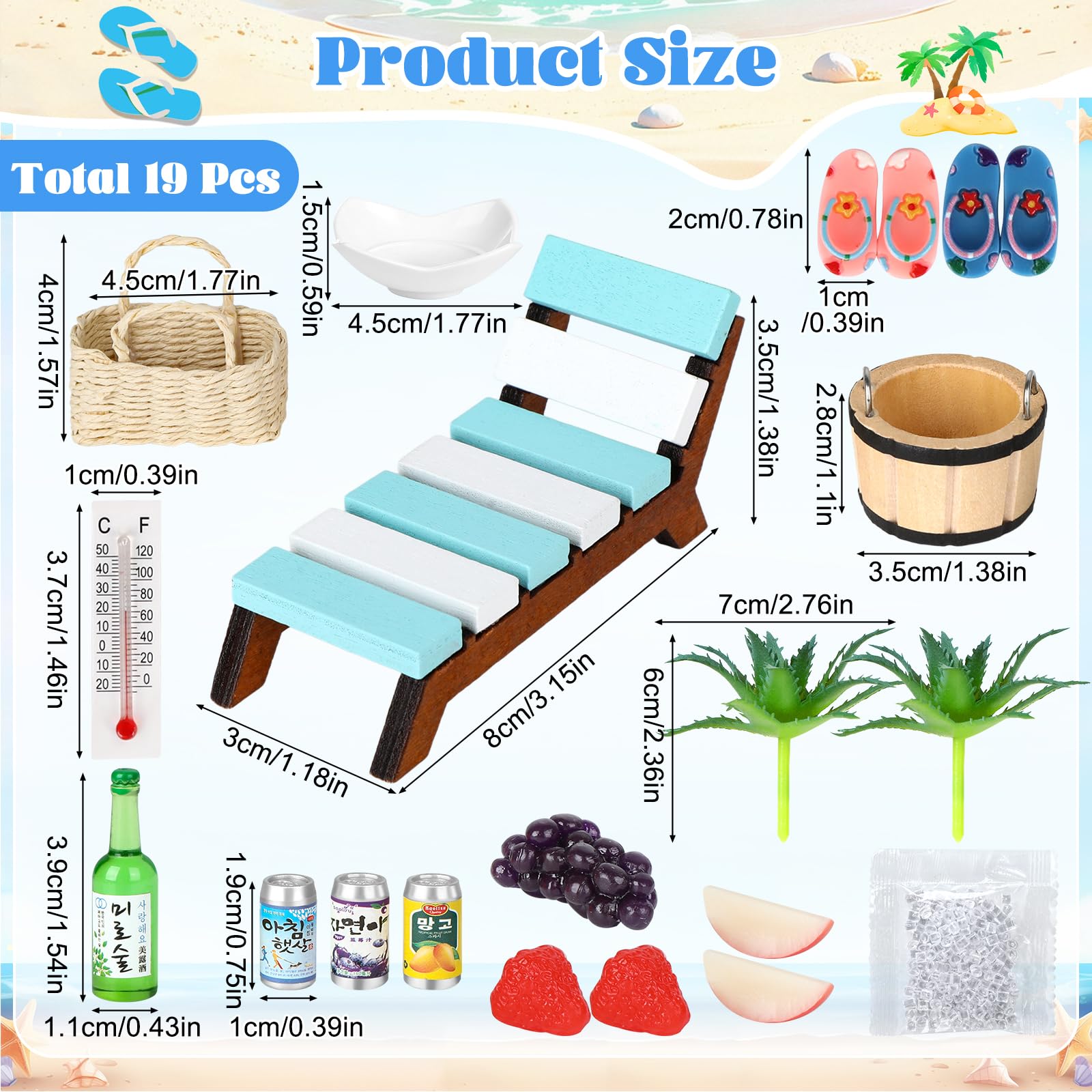 Miniatures Accessoires de Sauna 19 Pièces, Décoration de Plage Miniature pour Jardin DIY et Photo