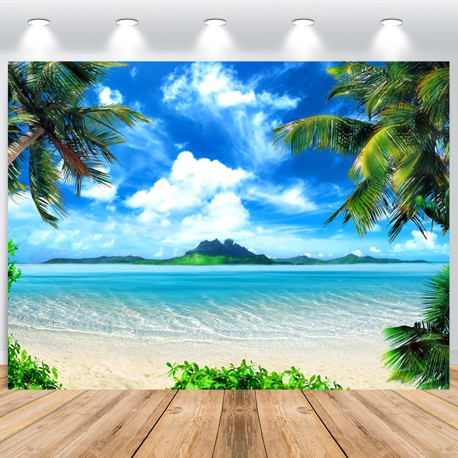 Toile de Fond Photo d'été Plage 3x2m, Tropical Hawaï Côte Île Océan Palmiers Photographie Fond Mariage Bébé Anniversaire Douche Nuptiale Voyage Fête Décoration Bannière Studio Accessoires