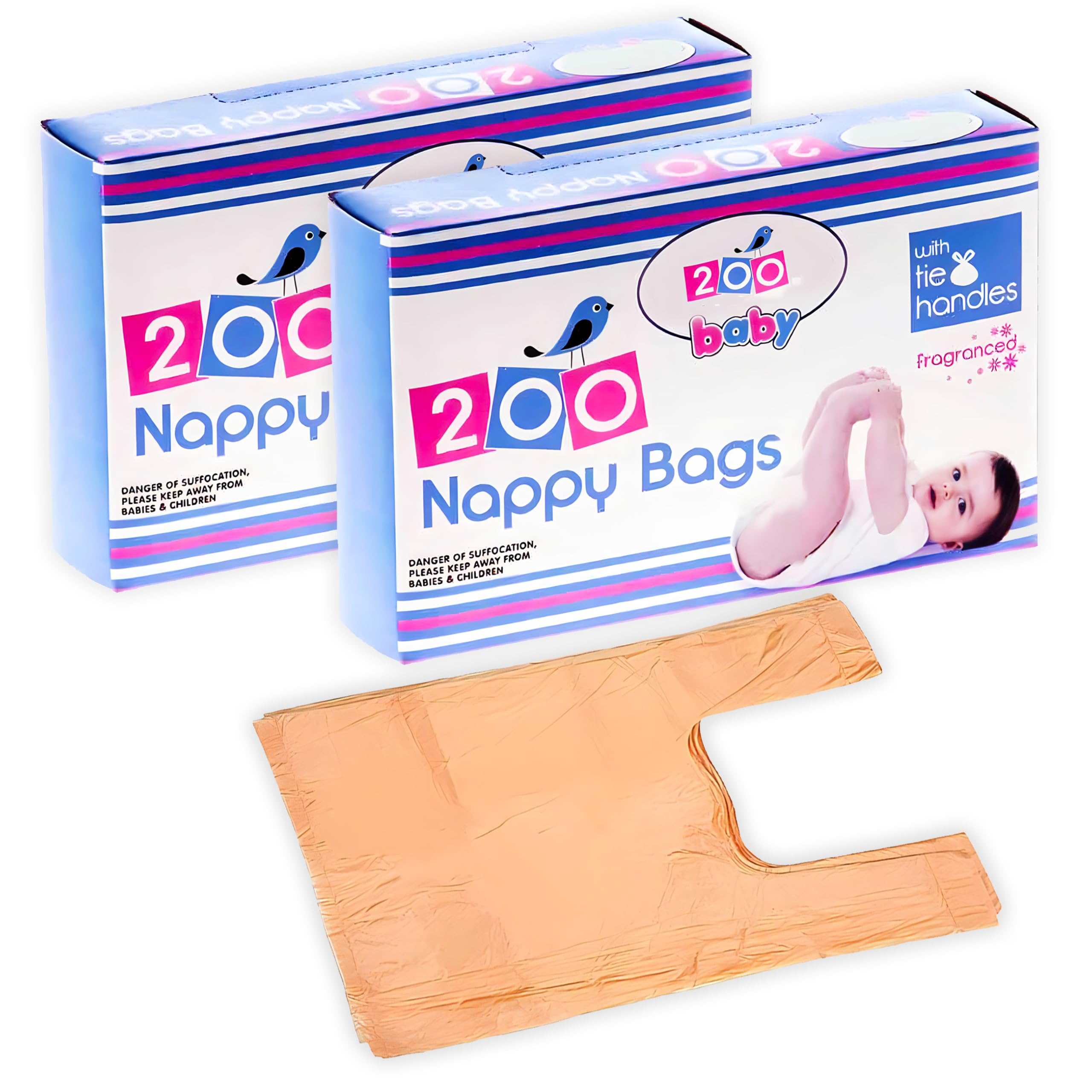 Sacs jetables parfumés et hygiéniques avec poignée à nouer - pour couches de bébé (2 paquets, 400 sacs)