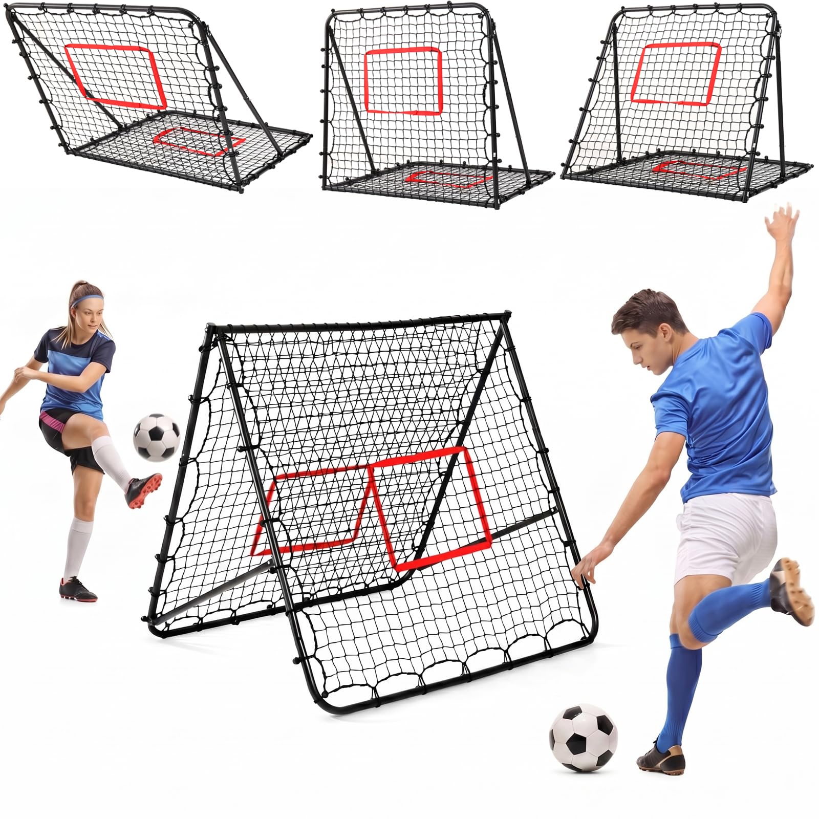 Adjustable Football Rebounder Net 100x100 cm – Double-Sided Soccer Training Goal, Kickback Target for Shooting/Passing Practice –Folding Design for Garden & Indoor Use