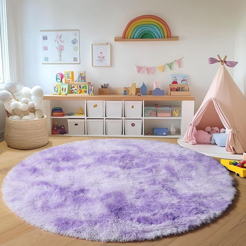 ONASAR Tie-Dye Purple Fluffy Round Rug Circle – product photo 8 of 9