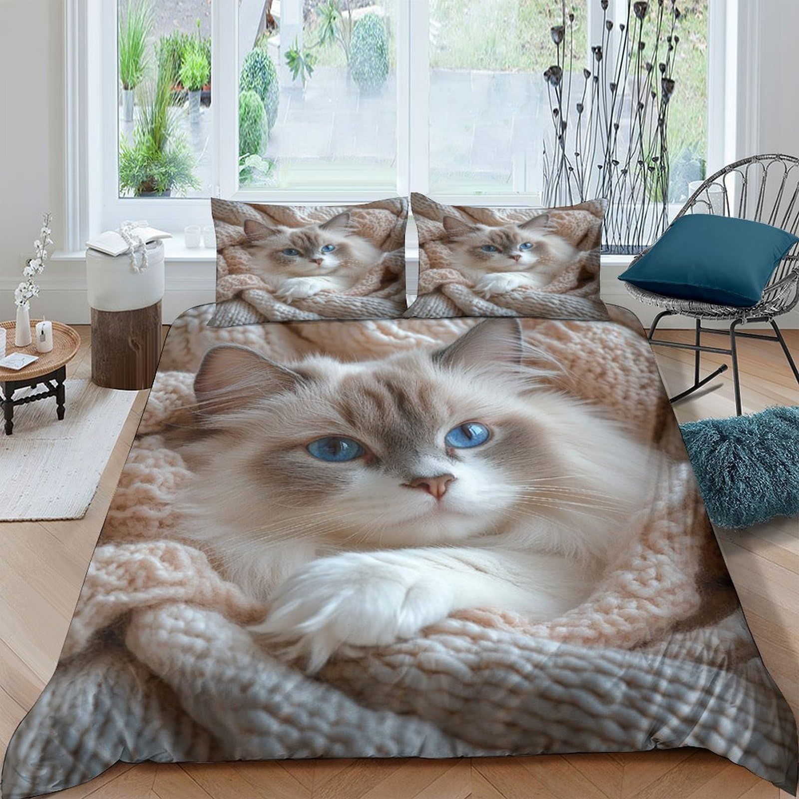 Ctjqhvkz Style-5 3D Printed Fluffy Cat Fitted Sheet Microfiber Soft Anti-Slip Animal Portrait Bed Cover For Bedroom Guest Room Decor Single（135X200cm）