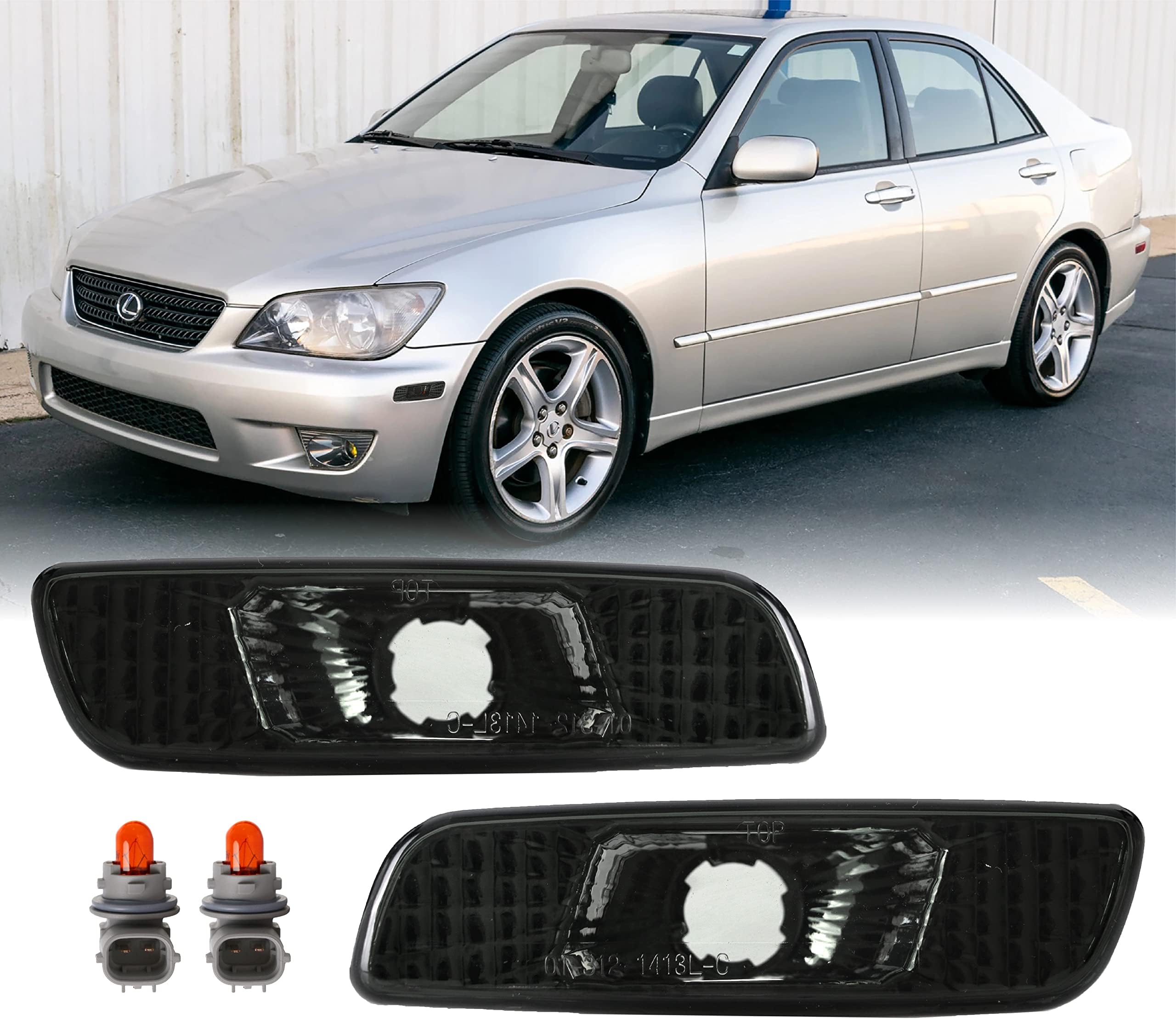 DEPO スモークレンズ フロントバンパーサイドマーカーライト アンバー電球付き 2000-2005 Lexus IS200 / IS300 1998-2005 Lexus GS300 / GS400 / GS430に対応