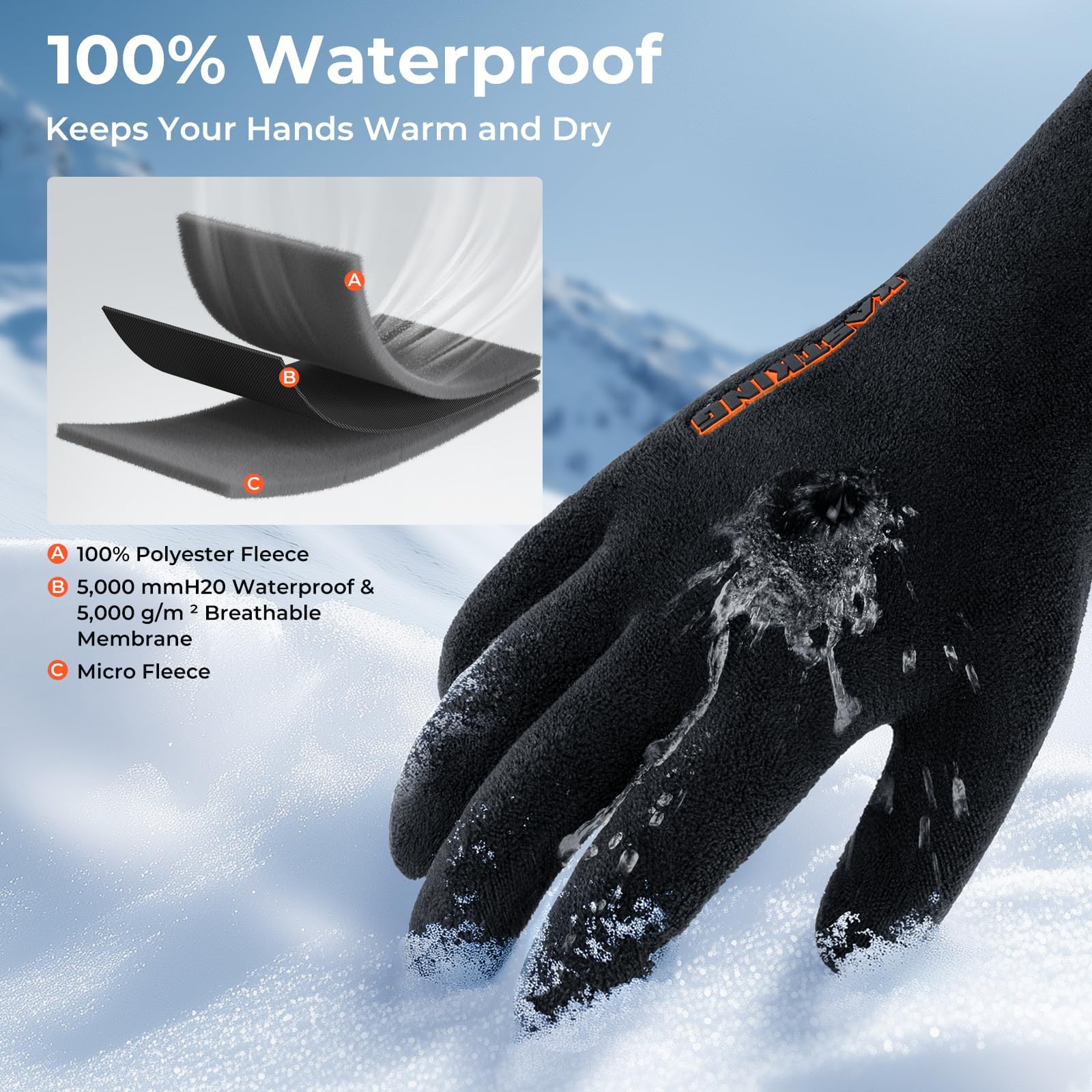 KastKing HydroSense Waterproof Fishing Gloves, 100% Waterproof and Breathable Cold Weather Fishing Gloves, Ideal for Ice Fishing, Winter Fishing & Outdoor Winter Sports, Fishing Gloves Men Women