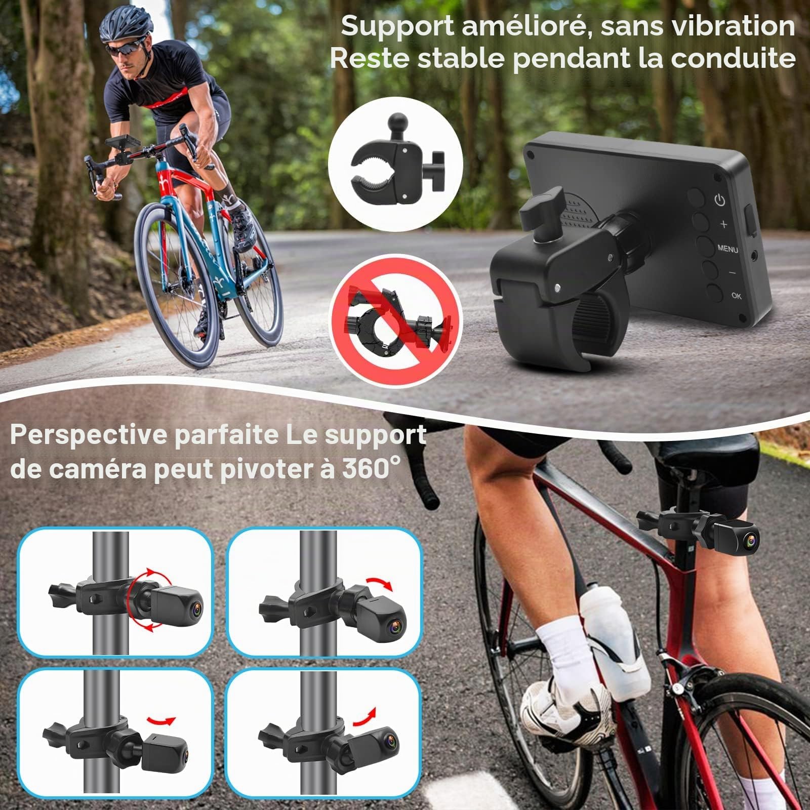 PARKVISION Miroir à vélo avec Caméra Arrière 1080p - Écran AHD 4,3", Guidon 20-30mm - Sécurité pour VAE, VTT & Vélo de Ville Rétroviseur Électronique Velo