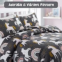 Vista 3 de HollyHOME Juego de edredón de 2 piezas tamaño individual para adolescentes y niñas, juego de ropa de cama de unicornio rosa y arcoíris, 66 x 86